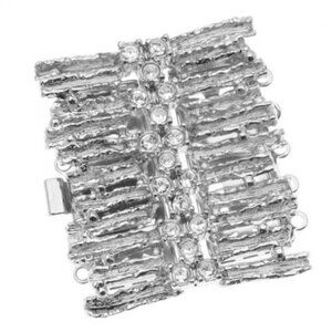 Rhodium Plated 5-Strand Box Clasp - Rectangle Tracks With Crystals - 31.5x29mm b